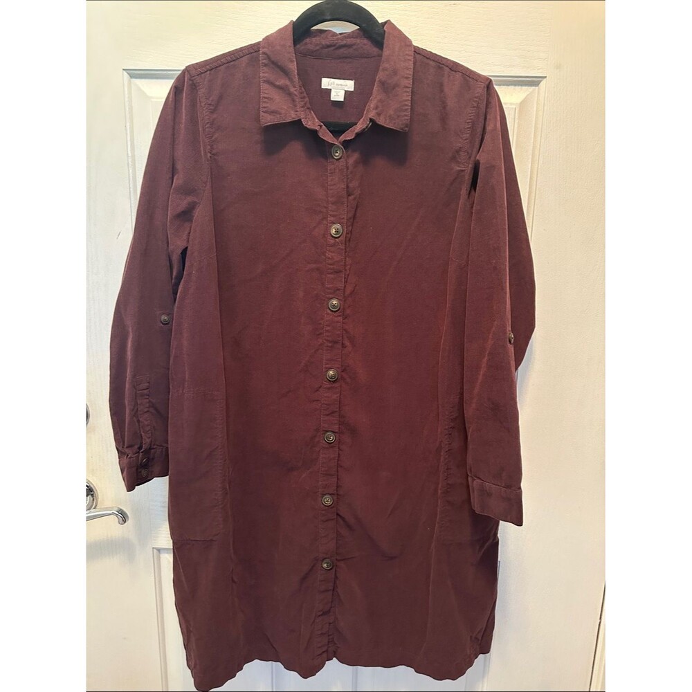 J. Jill Long Button-Front Shirt Dress in Neutral Brown Size MP
